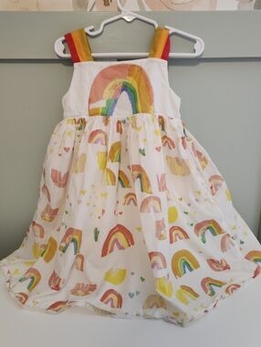 Stella McCartney Kids 3 Or 3t White Rainbow Print Sundress with Rainbow Straps
